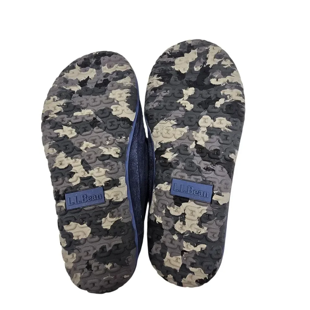 LL Bean Men's Mountain Slippers Carbon Navy Suede Fleece-Lined Size 10